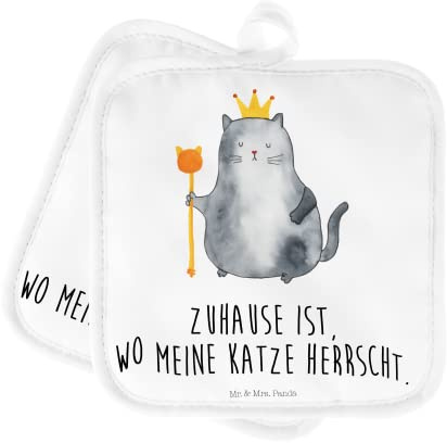 Mr. & Mrs. Panda 2er Set Topflappen Katze König - Geschenk, Familie, Katzenbesitzerin, MIAU, Ofenhandschuh, Katzenaccessoires, Schöne Topflappen,