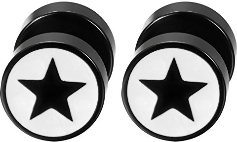 Flongo herrörhängen 8 mm rostfritt stål dam örhängen kronblad kors smile leende blommor lönnblad stjärna tai chi falska pluggar tunnel män piercing skruvlock svart silver guld, Rostfritt stål