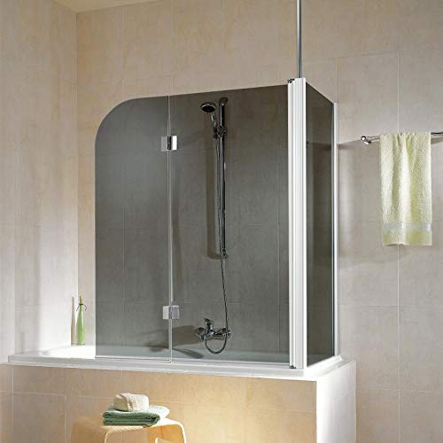 Schulte D81101 04 52 12 3 Duschabtrennung mit Seitenwand Garant für Badewanne, 6 mm Sicherheitsglas grau anthrazit, 117 x 140 x 70 cm, alpinweiß, Montage rechts