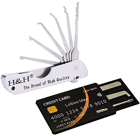 Loboo Idea Outil de sélection de serrure de carte de crédit et crochet à plier portable pliant à crochet unique Outil de serrurier, ensemble d'outils de serrurier professionnel