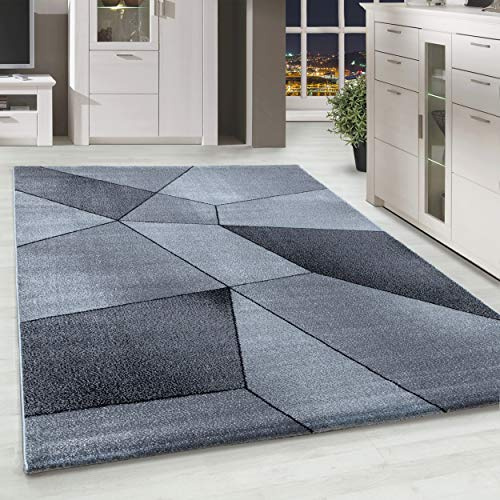 HomebyHome Teppich Wohnzimmer 80x150 cm Läufer Flur Grau Abstrakt Geometrisch Design - Schlafzimmer Teppich Kurzflor Extra Weich Pflegeleicht Teppiche für Küche Esszimmer Jugendzimmer