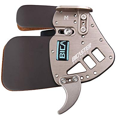 BICASTER Bågskytte fingerflikskydd äkta läder + aluminium för tradition båge jakt skytte pil (silver, medium)