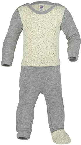 Engel Natur, Baby Overall mit Umschlag am Fuß, 70% Wolle (kbT), 30% Seide (74/80, Natur/Grau (bedruckt))