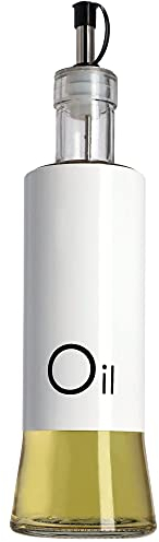 Distributeur KADAX pour condiments liquides, flacon en verre avec éléments en acier, distributeur en verre pour huile, vinaigre, vinaigrette, bidon d'huile, distributeur d'huile d'olive (huile, blanc)