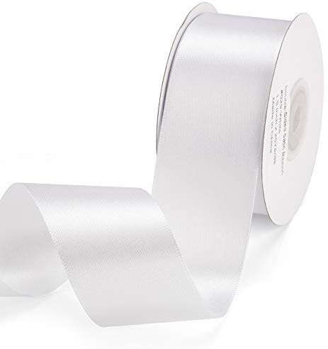 IHKFILAN Satinband, in Weiß (38 mm x 22.86 m), matt glänzendes Geschenkband, edles Schleifenband zum Dekorieren & Basteln, zum Einpacken besonderer Geschenke, für Hochzeiten, Taufen, uvm