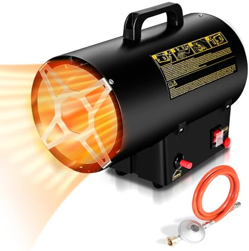 EINFEBEN Gasheizgebläse Heizkanone Gasheizer mit 1,2m Gasschlauch und 700 mbar Druckminderventil Edelstahl Gasheizgebläse, 220V Piezozündung und Tragegriff (10KW)
