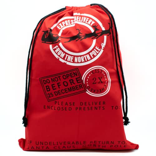 TRIXES Red Christmas Stocking Santa Sack/Bag – 70cm x 50cm - Perfect for Xmas Presents – Great for Kids or Adults Complete with Drawstring Top – Can be Self Personalised