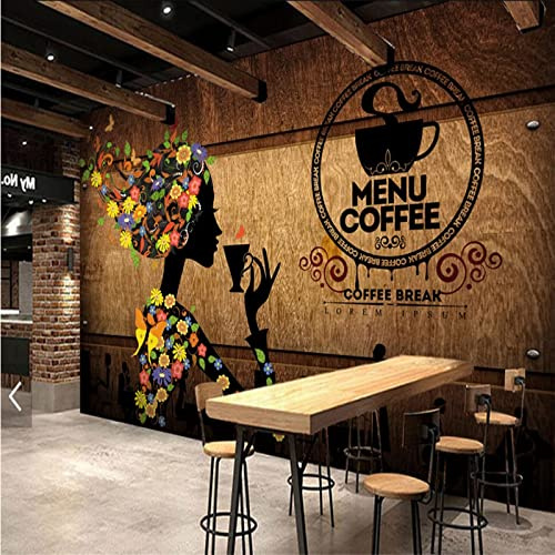 Yimesoy Benutzerdefinierte Mahlzeit & Kaffee Schönheit Retro Braun Holzbrett Hintergrund Tapeten Cafe Kaffeehaus Industrielles Dekor Wandbild Tapete 3D 250Cm(W)×175Cm(H)