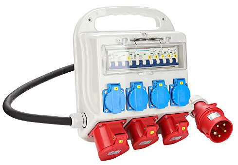 Randaco Distributore di corrente da costruzione, 5 poli, con interruttore di protezione del cavo e pesante, IP44 prese di protezione da parete