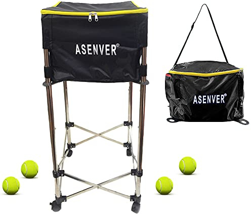 ASENVER Tennis Ball Cart Removable Pickleballs Hopper with Wheels Basket Hold Up to 160 Balls for Tennis Ball (Black)