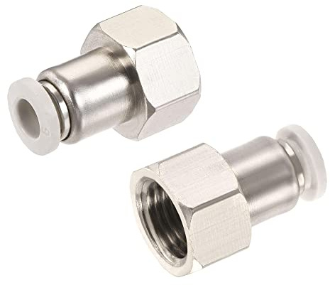 sourcing map Push to Connect Fittings 1/4PT Female Thread Fit 6mm Tube OD Nickel-Plated Copper Straight Union Fitting, Pack of 2
