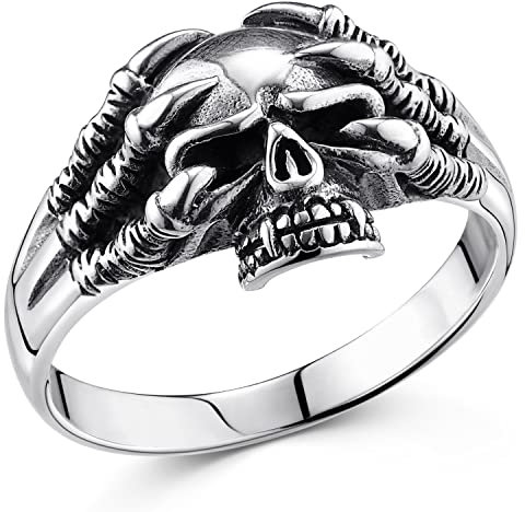 Materia Herrenring Totenkopf antik - Gothic Ring 925 Silber breit SR-53-62