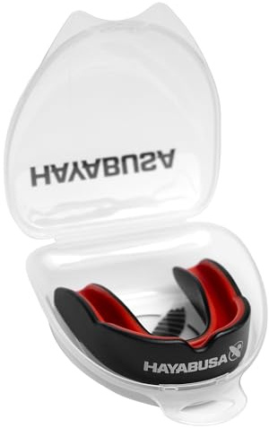 Hayabusa Combat Sports Mouth Guard Youth, Kids and Adult Sizes Comes with Case - Black/Red, Adult