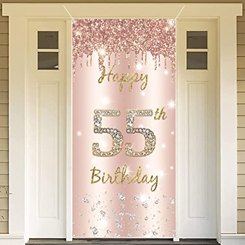 55. Geburtstag Frauen Deko, Happy 55 Birthday Roségold Stoff Schild Plakat Türdekoration, 55. Geburtstag Hintergrund Banner Frau, Geburtstagsfeier Willkommensschild