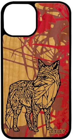 utaupia Cover per iPhone 13 Mini in legno silicone volpe disegno animale etnico azteco natura rosa mobile ragazzo 128 GB tribale telefono