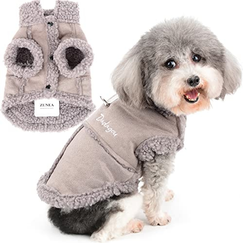 Zunea Hunde Wintermantel für Kleine Hunde Scheren Fleece Hundejacke Mantel Warme Welpen Bekleidung Weiches Haustierweste mit D-Ring Winddicht Kaltes Wetter Kleidung für Chihuahua Yorkie Grau S