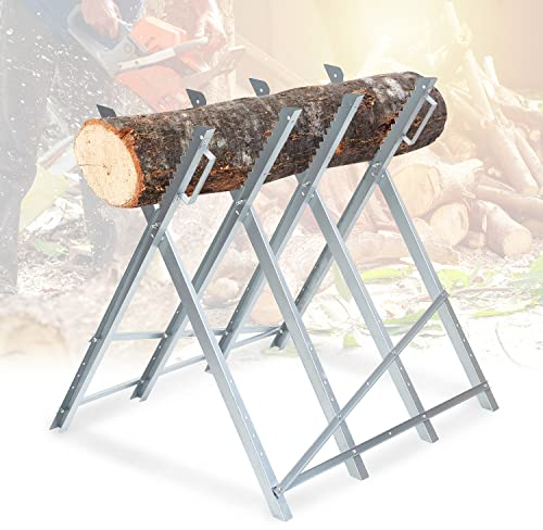 Vigevee Sägebock mit Kettensägen-Halterung, Kettenschutz, Messstab, Sägeständer klappbar bis 150 kg belastbar, Stabile Ausführung Geeignet für Sägewerke, Werkstätten