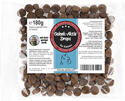 Trade Teamwork Gelenkerli Drops für Katzen - Leckerli mit Kräuterextrakten, wie z.B. Kollagen, Glucosamin, Teufelskralle, Karde und Chondroitin / 180g