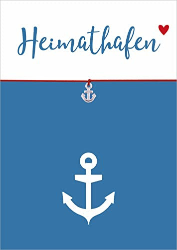 Glücksschmiedin - Grußkarte Heimat mit elastischem Armband in TÜRKIS und silberfarbenem ANKER-Anhänger, handgemacht (Rot mit Anker Heimat)
