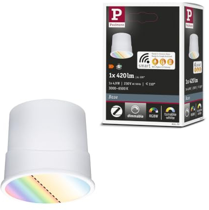 Paulmann 92470 LED Modul Einbauleuchte Base Smart Home Zigbee Coin rund 4,9W 420lm dimmbar 50mm Satin Kunststoff RGBW+