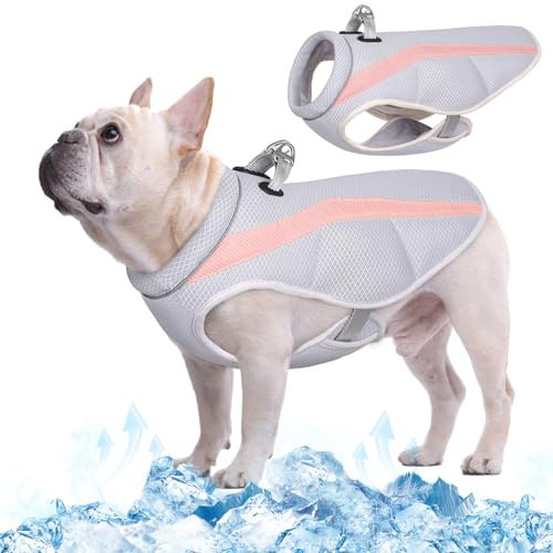 Kuoser Kühlweste für Hunde, Kühlweste Hund für Sommer, Grau & Rosa M | Hunde Kühlweste für heiße Sommertage, Atmungsaktive & Reflektierende Hundekühlwesten, Kühljacke Hund für Aktivitäten Draußen