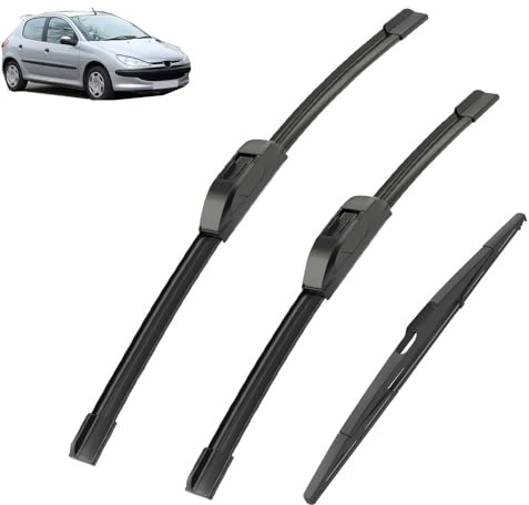 Juego de escobillas limpiaparabrisas delanteras y traseras compatible con Peugeot 206 Hatchback 2001-2006 parabrisas ventana 261614