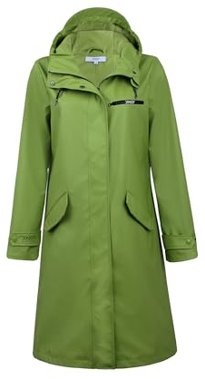 rhythm of the rain Regenmantel Damen gefüttert Windbreaker lang Wasserdicht Atmungsaktive Regenjacke mit kapuze Friesennerz PU Regenparka Outdoorjacke GREEN 40-EU