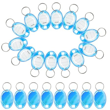 20er pcack Schlüsselanhänger – Robust Kunststoff Schlüsselanhänger mit Etiketten starke und schlüsselanhänger beschriftbar-schlüssel markierung(blau)