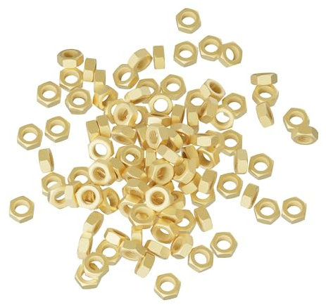 FOCMKEAS 100PCS M2-0.4 Brass Hex Nuts, Metric Coarse Thread Hexagon Nut,ISO 4032, Class 4.8 Screw Bolt Fasteners, Hardware Lock Nut(H52 Brass)