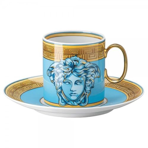 Versace Medusa Amplified Blue Coin - Tazza da caffè, 2 pezzi
