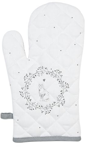 Clayre & Eef Ofenhandschuh Katze Weiß-Grau 18x30 cm, WFF44