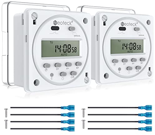 Neoteck 2 Stück Zeitschaltuhr LCD Digital Programmierbarer Timer DC 12V mit Wasserdichtes Gehäuse, 4 Klemmenblöcke