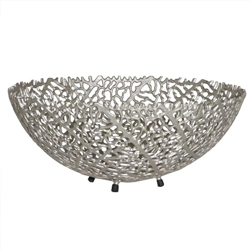 Riess Ambiente Filigrane Design Schale ABSTRACT LEAF 45cm silber handmade Obstschale Aufbewahrung rund Dekoschale dekorativ Wohnzimmer Küche