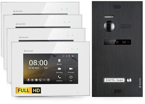 BALTER EVO HD Video Türsprechanlage Black für 1 Familienhaus Kit, 4x Monitor 7