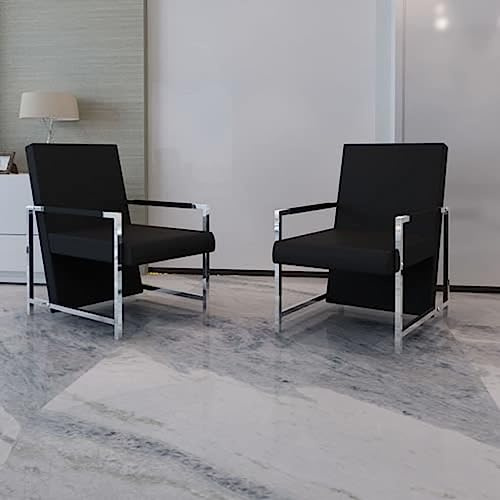 CKioict Lesesessel Cocktailsessel Moderner Polstersessel Sessel 2 STK. Verchromtes Gestell Schwarz KunstlederGeeignet für Büro, Schlafzimmer, Arbeitszimmer