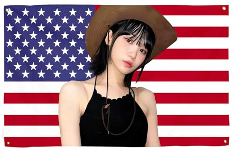 Chaewon - Arazzo con bandiera americana, 0,9 x 1,5 m, bandiera Kpop, decorazione per la stanza del college, poster per feste all'aperto, con 4 occhielli in ottone