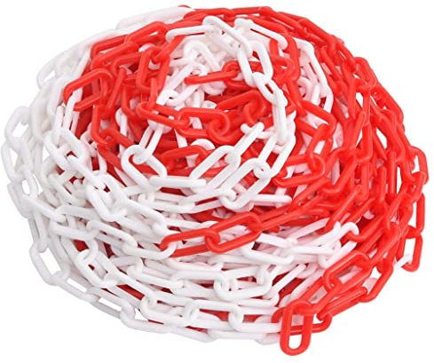 LAPOOH Absperrkette, Kettenpfosten, Sicherheitsketten Für Auto, Absperrband, Kunststoffkette, Parkplatzmarkierungen, Rot und Weiß 100 m Ø8 mm Kunststoff