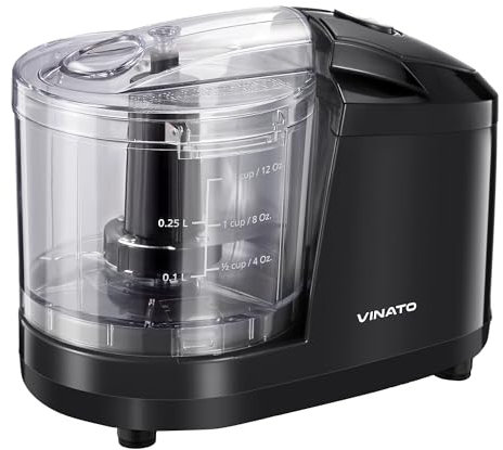 VINATO Picadora Eléctrica, Picadora Eléctrica Multiusos con 2 Cuchillas de Acero Inoxidable, Capacidad de 350 ml, para Picar Carne, Cebollas, Frutas y Verduras.