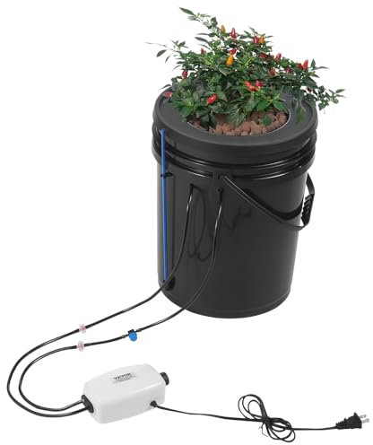 VEVOR Système de Culture Hydroponique DWC, Kit Goutte à Goutte Supérieur, Culture en Eau Profonde 20 L, 1 Seau, Pompe à Air, Pierres à Air, Dispositif de Niveau d'eau, pour Légumes à Feuilles, Fleurs