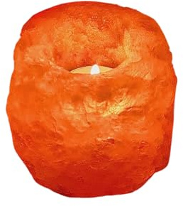 HEIMTEX Himalaya Salz Teelichthalter - Orange, 4er Pack, Handgefertigt aus reinem Salzstein, Entspannung, Wellness & Dekoration