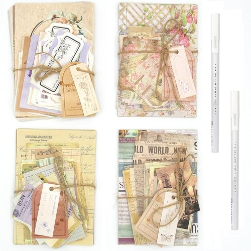 AGIGU Scrapbook Paper, 400 Sheets of journaling Supplies for Vintage Crafts Planner Bullet Junk Journal Supplies Mixed Media Collage Card Album Embellishments
