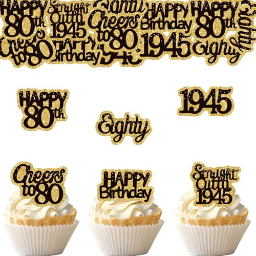ENLACE Essbare Tortendeko 80 Geburtstag Mann Frau,48 Stk 80 Geburtstag Deko Torte Essbar,Esspapier Kuchendeko 80. Geburtstag 1945,Muffin Deko 80 Geburtstag,Essbare Cupcake Topper 80 Geburtstag Frau