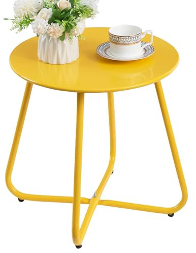 HollyHOME Beistelltisch Outdoor Balkontisch Klein Gartentisch Rund Beistelltisch Metall Wetterfest Loungetisch Outdoor Couchtisch für Patio Terrasse Wohnzimmer, Gelb