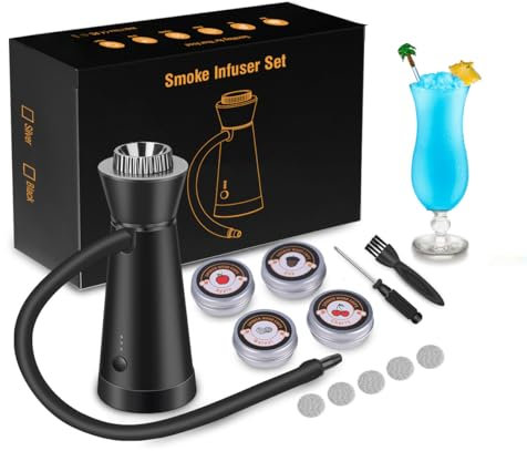 Cocktail Smoker Kit,Smoking Gun Food Smoker with 4 Flavors Wood Chips,Portable Aluminum Alloy Drink and Food Smoker Infuser for Cocktails,Meat,BBQ,Cheese,Battery Operated(Not Included)