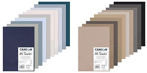 Bundle aus Canson Mi-Teintes, Farbiges Zeichenpapier, 160g, 10 DIN A4 Bögen, 10 kühle Töne + Canson Mi-Teintes, Farbiges Zeichenpapier, 160g, 10 DIN A4 Bögen, 10 Grautöne