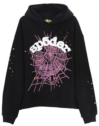 Sybnwnwm Punk Träningsjacka med huva för män Spider Web Blast Print Retro Y2K Grunge tröjor med huva gotisk Streetwear Pullover, D-svart, M