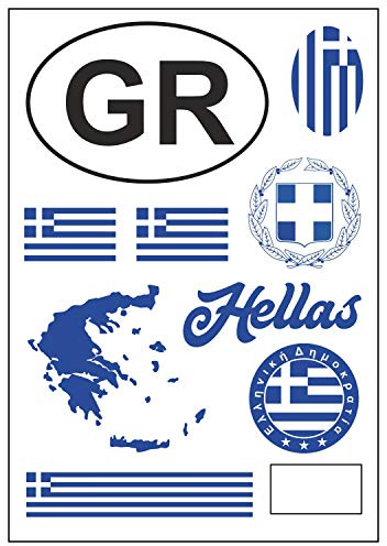 Daged Griechenland Aufkleber Karte 8 Stück Stickerbogen Dekorative Sticker - PKW Auto Motorrad Biker Flagge Fahne AK