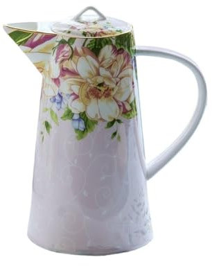 Jarra de agua vintage de porcelana china de 1200 ml con tapa y asa, ideal para café, té, jugo y jarra de agua rosa más elegante para cocina o comedor