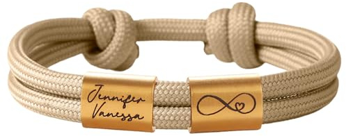 Personalisiertes Segeltau Armband für Damen und Herren, Verstellbares Surferarmband mit Edelstrahl Charm mit Gravur, Freundschaftsarmbänder für Männer und Frauen, Geschenke für ihn (2 Schiebers)
