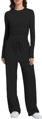 SXGYH 2 Piece Lounge Sets for Women Fall Outfits Long Sleeve Wide Leg Tracksuits Womens Two Pcs Casual Matching Loungewear Set (Black, Medium)